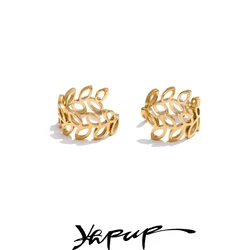 Yhpup Arrivals Plant Leaf Hollow Ear Bone Clip Earrings Prevent Allergy Metal Non-Piercing Daily Fashion Jewelry Accessories