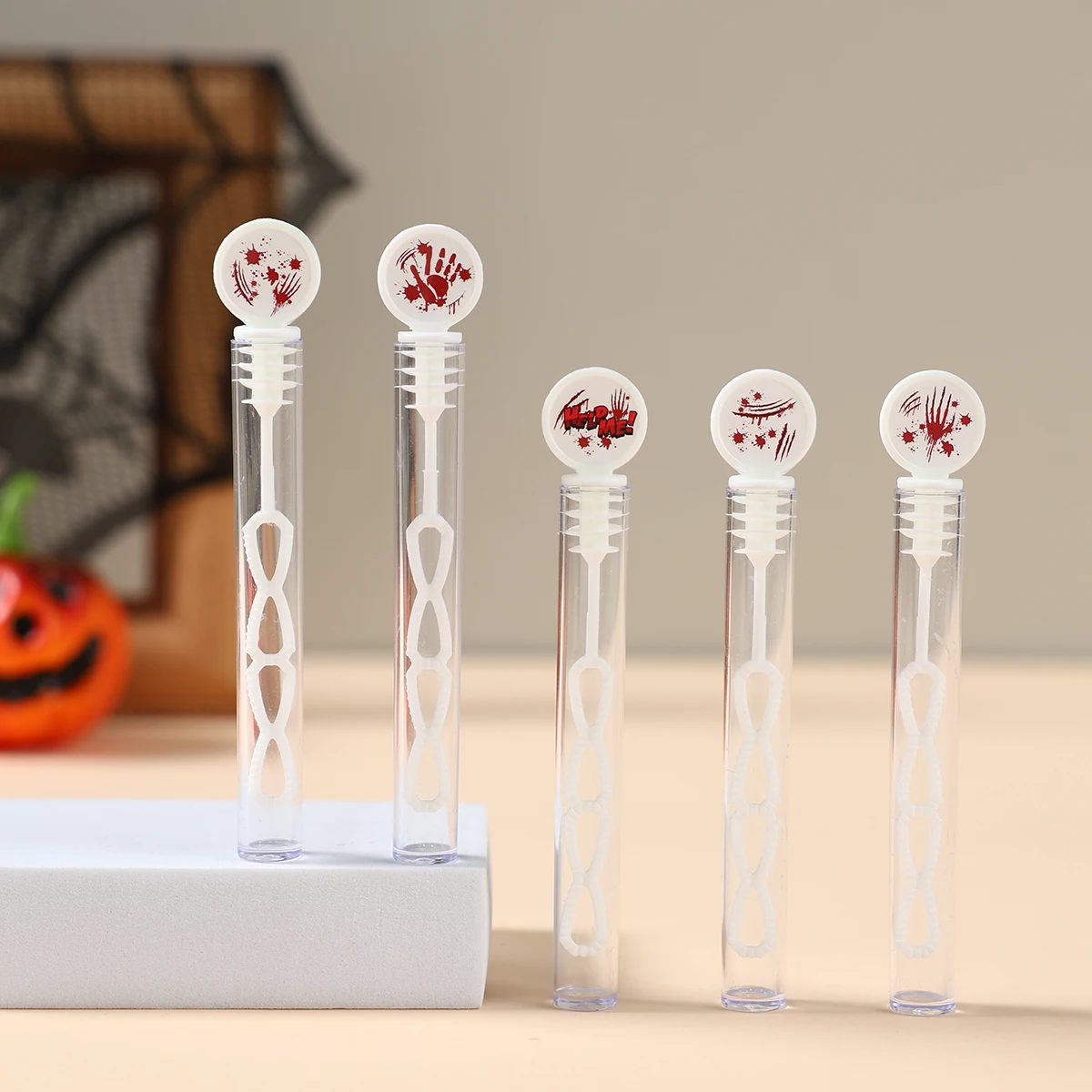 10Pcs Halloween Blood Handprint Bubble Tube Happy Halloween Party Decorations For Home 2024 Trick Or Treat Help Me Bubble Bottle