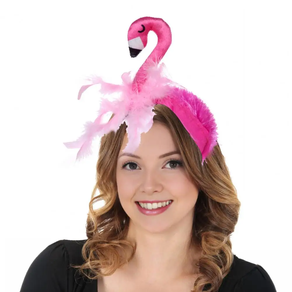 

Flamingo Headband 3D Flamingo Design Pink Feather Soft Hair Hoop Summer Beach Festival Party Hair Accessory