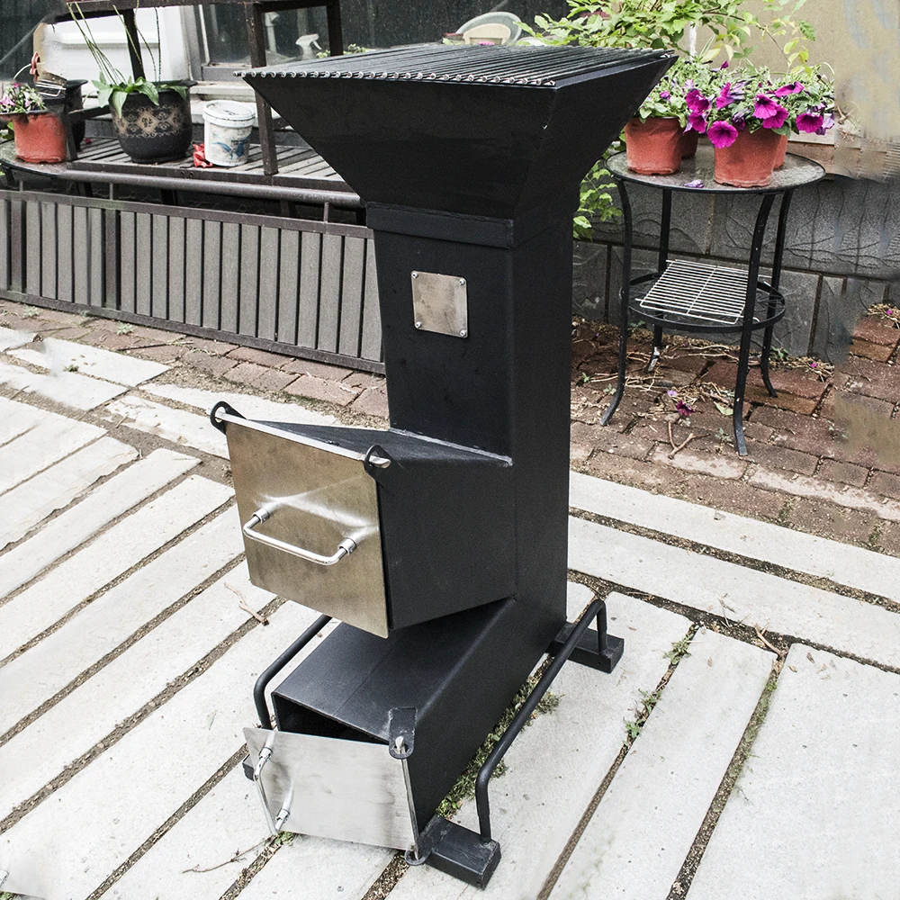 Custom Outdoor Camping Grills Portable Wood Burning Rocket Stove Customized Charcoal Smoker Barbecue Rotisserie Stainless Steel