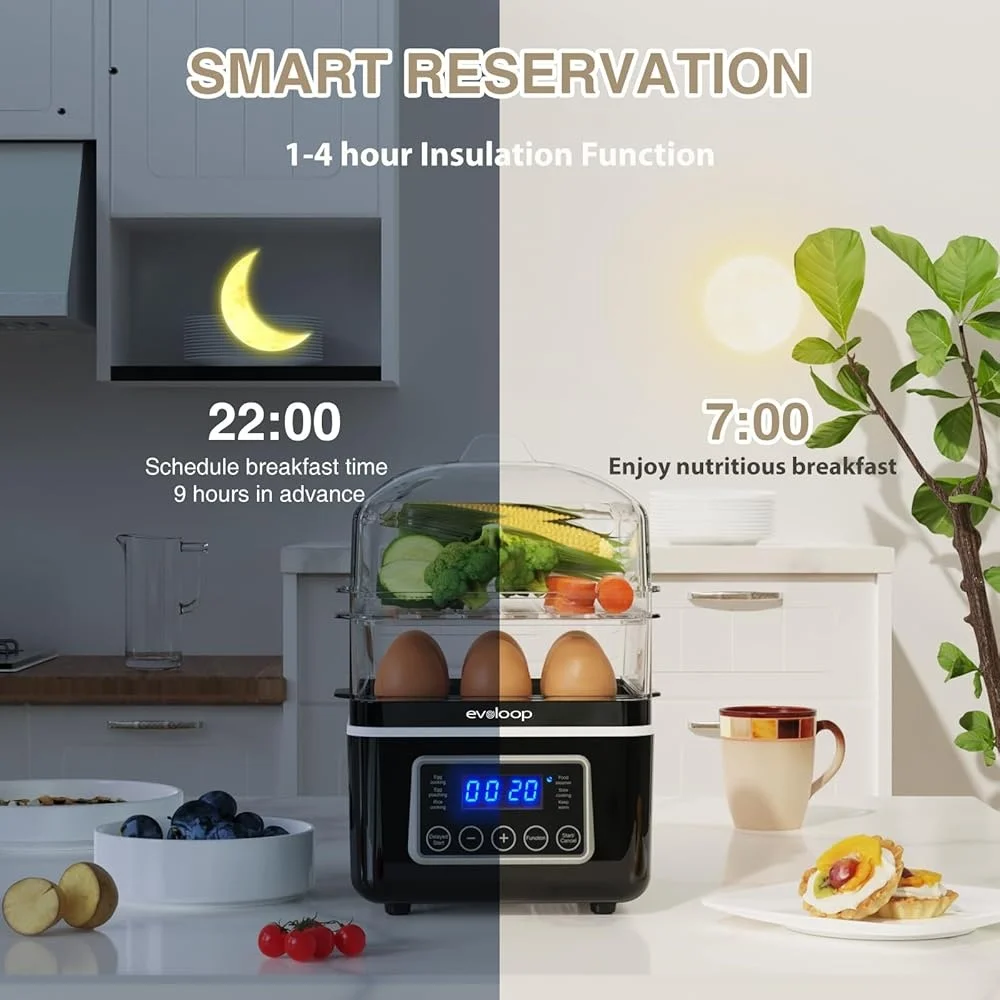 2 الطبقة الكهربائية قدر الغذاء البخاري 4 QT الرقمية الخضار باخرة BPA الحرة تكويم سلال الإفطار الموقت آلة طهي البيض الدفء 5