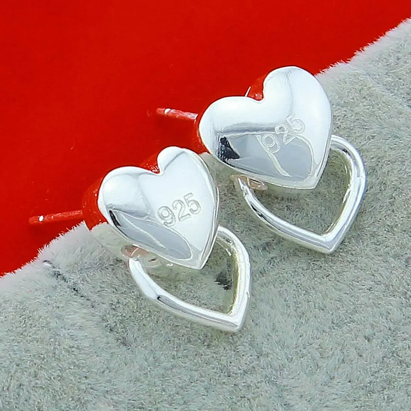 

925 Sterling Silver Heart Stud Earrings For Woman Wedding Engagement Fashion Party Charm Jewelry