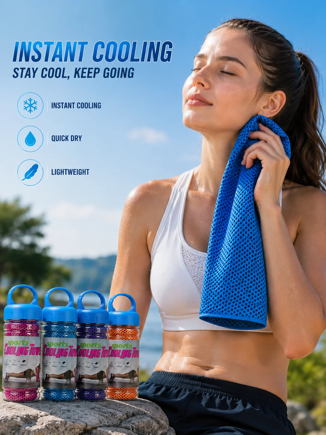 Cooling Towel with Portable Bottle Quick Dry Sports Towel Ice Cooling Towel for Gym Running Fitness Yoga Travel