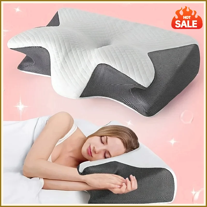 Ergonomic Neck Horn Pillow for Side, Back, and Stomach Sleepers - Contoured Design, Shoulder Relaxation, Soft Yet Firm Support