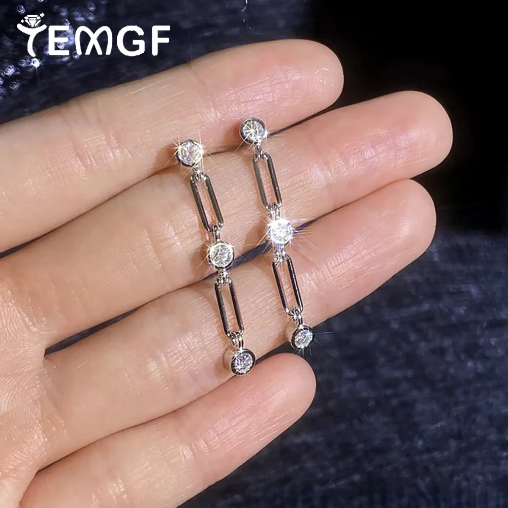 

TEMGF Hot Sell S925 Sterling Silver Tassel Earrings Full 3mm Moissanite Bubble Ear Studs for Women Girls Fine Jewelry With GRA