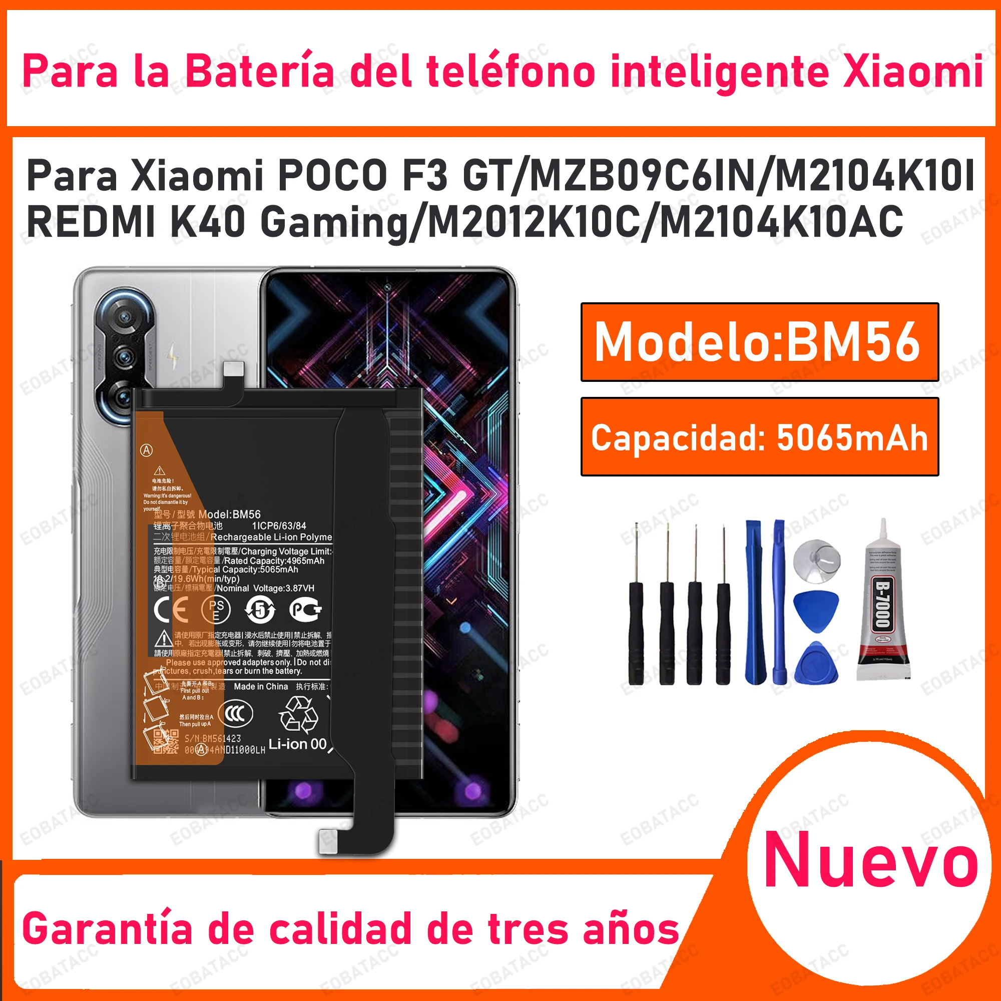 

100% New High Quality BM56 Battery For XIAOMI POCO F3 GT/MZB09C6IN/K40 Gaming/M2012K10C Phone Replacement Bateria BATTERY +Free
