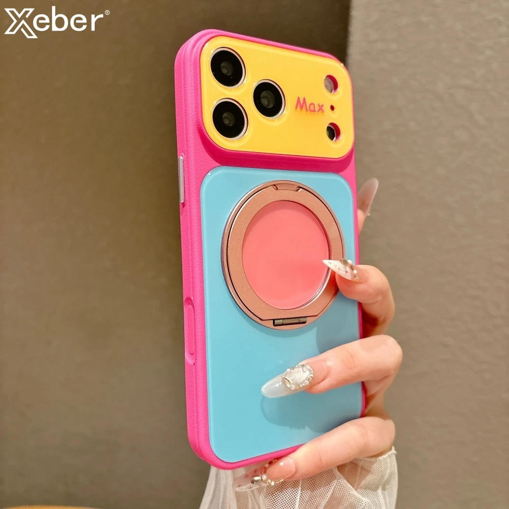 Image of Glas-Kamera-Schutzring Magnetischer Ständerhalter Hülle für iPhone 18 17 16 13 14 15 Pro Max Kabelloses Laden Stoßfeste Abdeckung