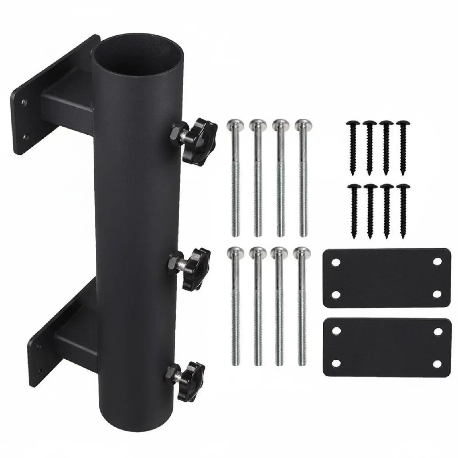 Double Bracket Metal Umbrella Holder Railing Fixture with Tightening Knobs Secure Mount for Balcony Deck Pool Umbrella