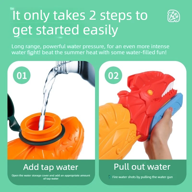 Dinosaurier-Wasserpistolen-Spielzeug, Pull-Typ, Hochdruck-Blaster mit großer Reichweite, Sommer-Party im Freien und Songkran-Wasserspielzeug für Jungen