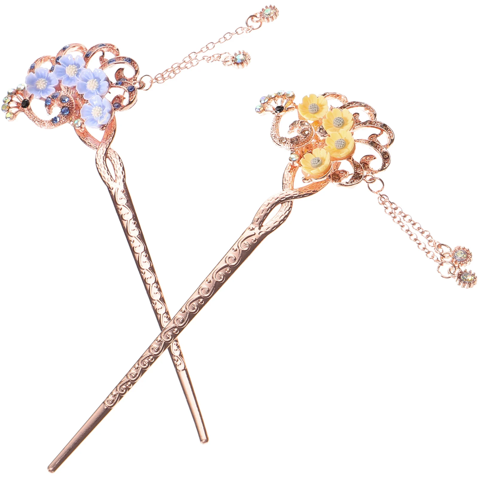 

2 pcs Vintage Chopsticks Tassel Chopsticks Chinese Style Alloy Metal Hairpin Smooth Edge Long Lasting Decorative Bun Sticks For