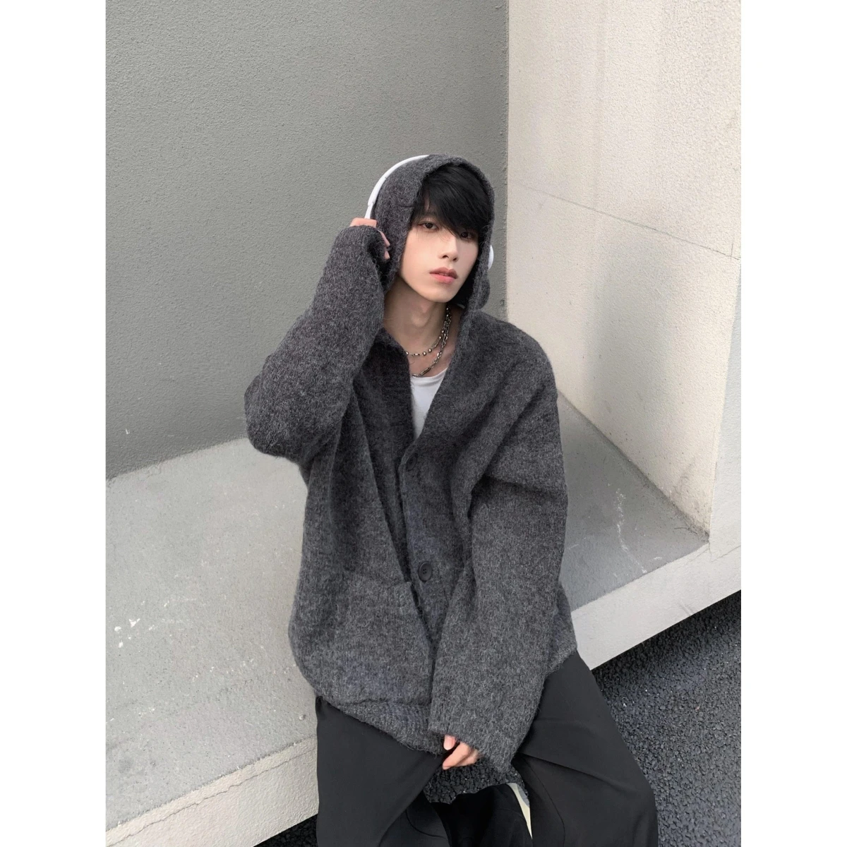 

Мужской вязаный свитер-худи свободного кроя, осенне-зимний кардиган, модный, мягкий, из полиэстера, повседневная одежда