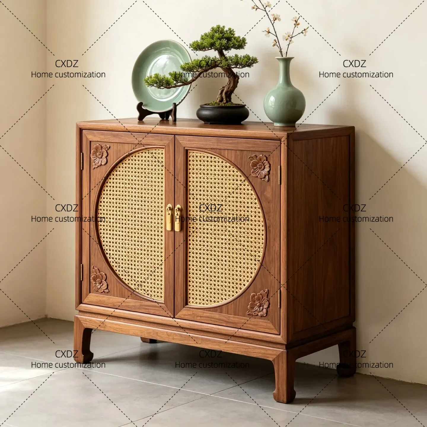 XX Solid wood rattan living room entrance entrance, wall storage cabinets, side cabinets, storage, bedroom furniture