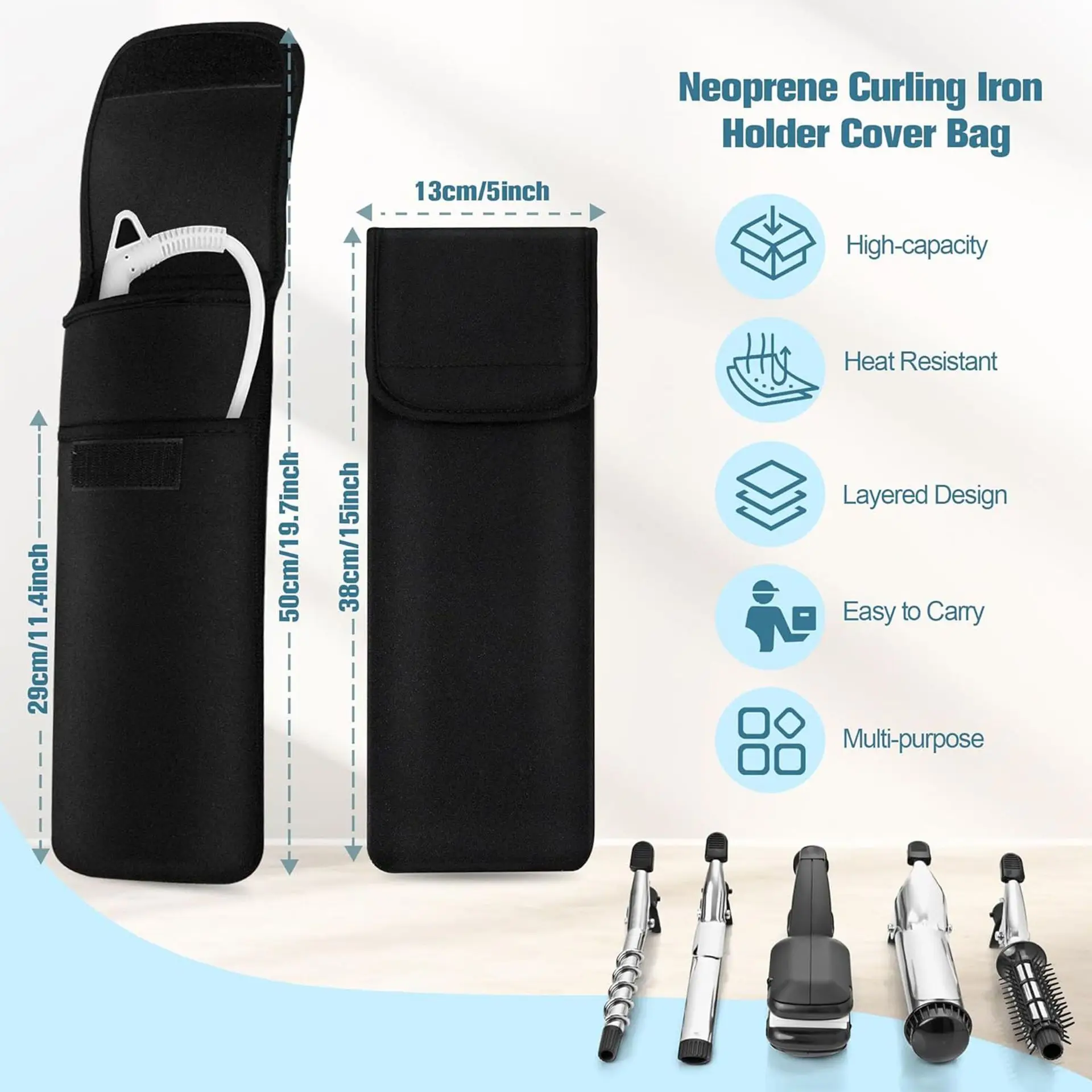 Portable Travel Hair Straightener Storage Bag Curling Iron Pouch Heat Resistant Mat Pad Fold Protective Case Hair Styling Tool