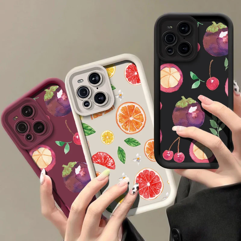 حافظة هاتف غير لامعة مقاومة للصدمات لهاتف OPPO Find X3 Lite X8 X5 Pro F19S F9 F17 F19 Pro Plus F21 غطاء طباعة فاكهة الليمون والكرز والبرتقالي