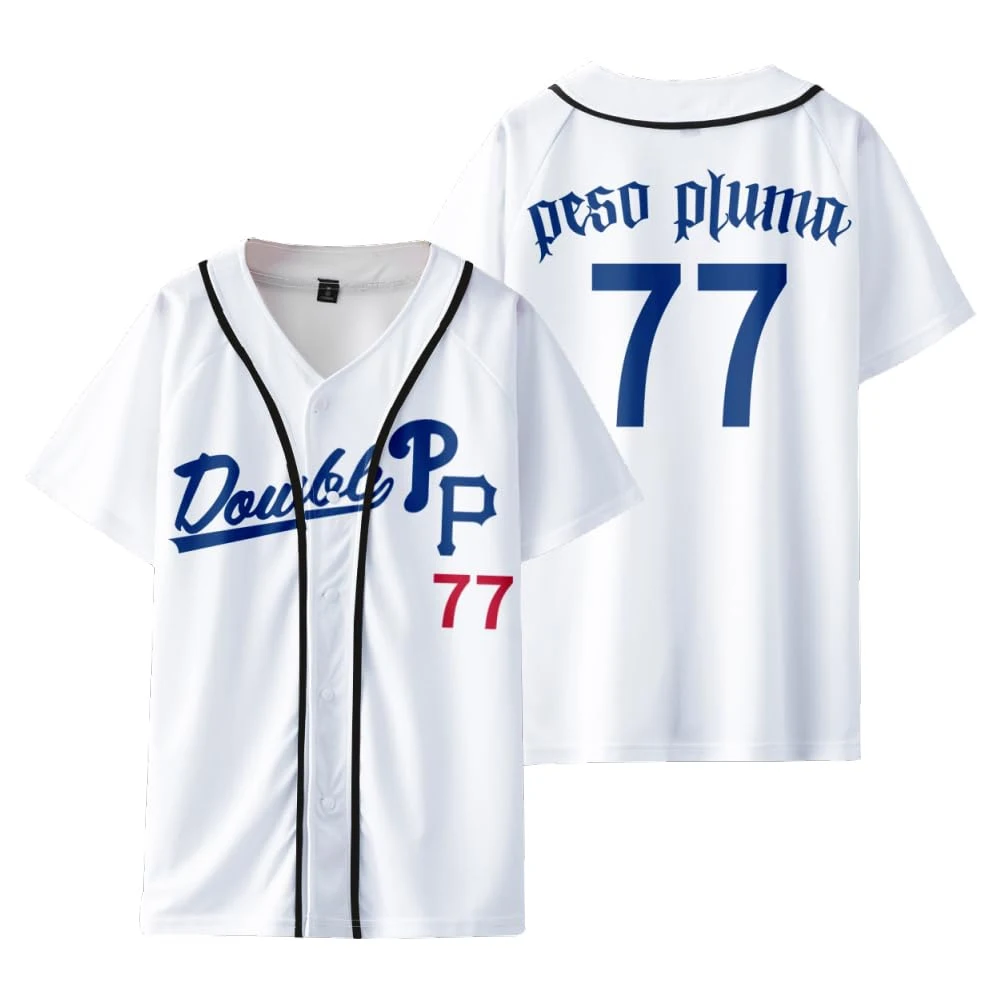 

Peso Pluma Double PP Tour Merch Baseball Jersey T-shirt V-Neck Short Sleeve Tee Women Men Shirt 2023 World Tour Hip Hop Clothes