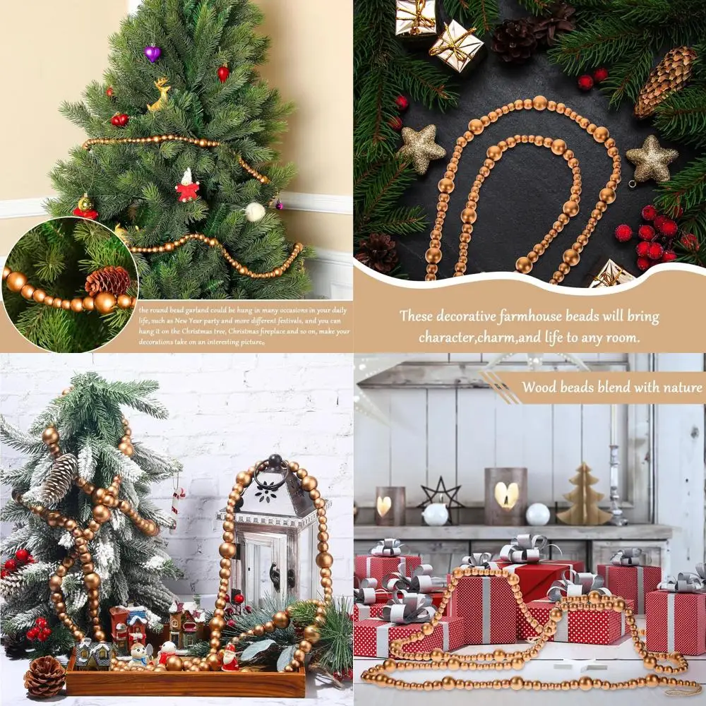 

Деревенский фермерский дом, 40-футовая золотая гирлянда из деревянных бусин для рождественской елки и декора стен