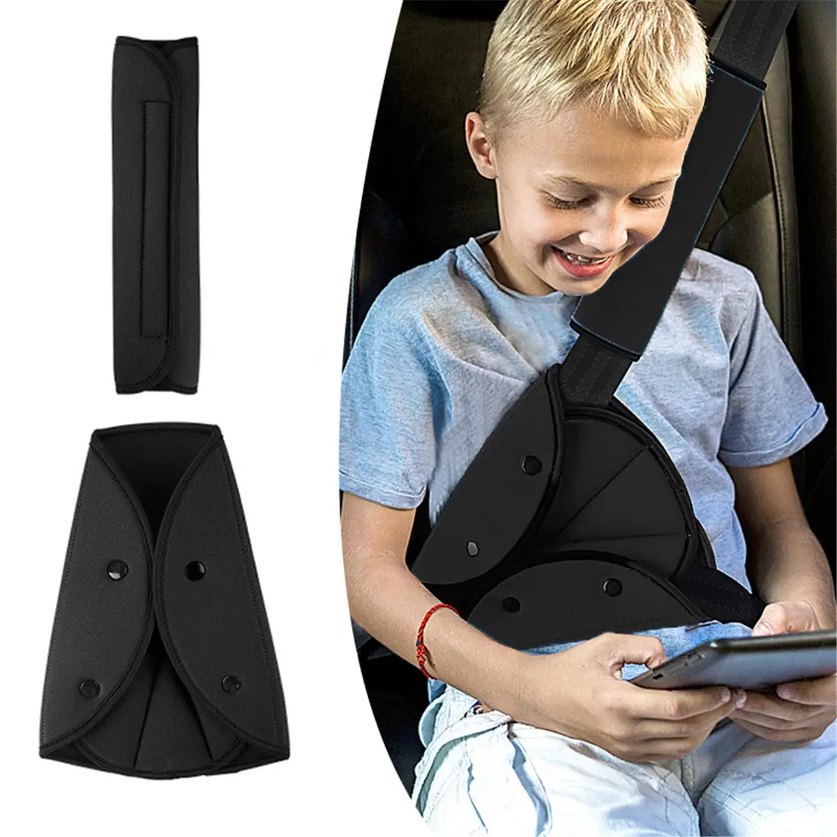 Car Seat Belt Adjuster, Soft Triangle Fixed Cover to Prevent Neck & Chest Strain, Easy Snap-On Safety Accessory