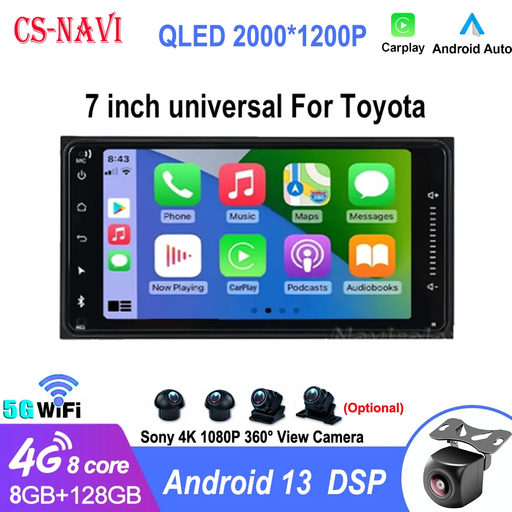 

7 INCH Android 13 Multimedia Stereo Radio Head Unit For Toyota Hilux Terios Corolla Camry Fortuner With 2Din Universal