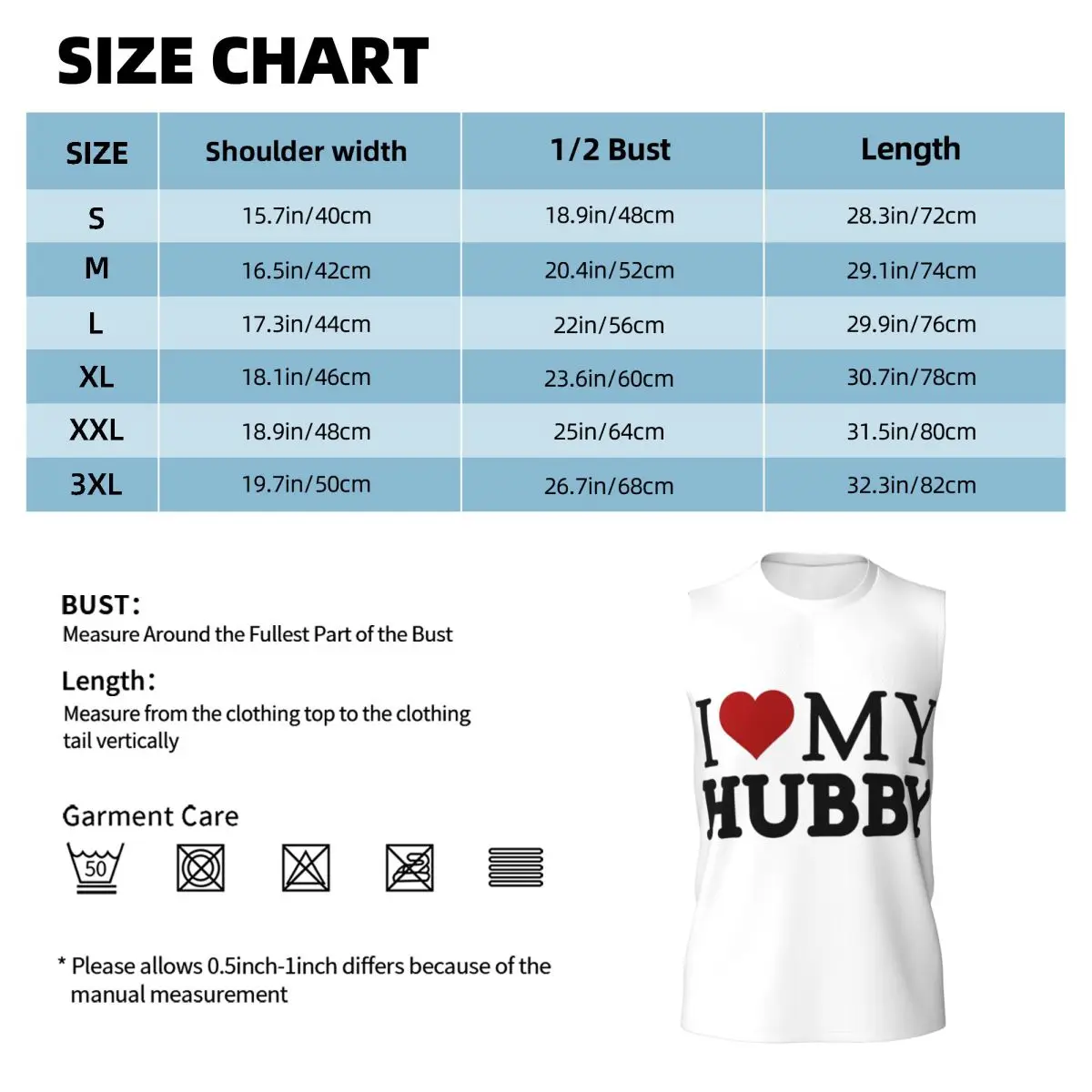 I LOVE MY HUBBY Men Printed Sleeveless T-shirt Casual Hip Hop Street Style Beach Holiday Tank Tops