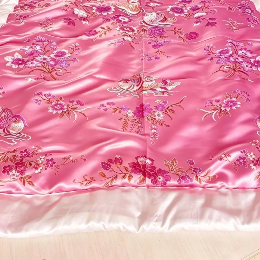 No cotton filling Glossy summer satin silk cover with zipper floral print bedspread home bedding