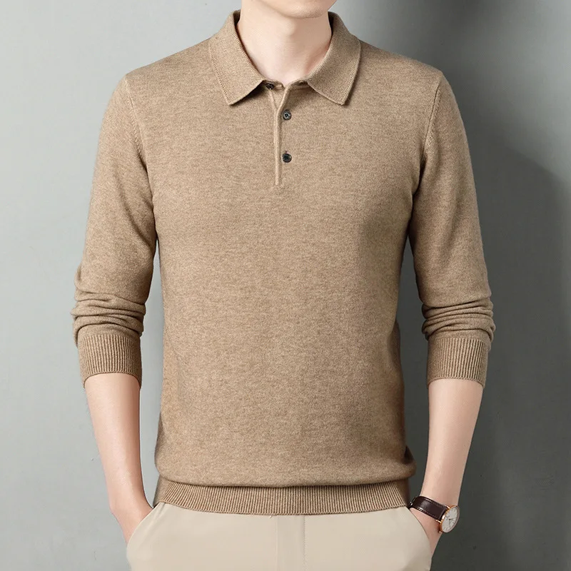 Autumn Men's Knitted POLO Neck Sweaters Solid Color Soft Touch Warm Pullover Casual Business Versatile Base Layer Sweater