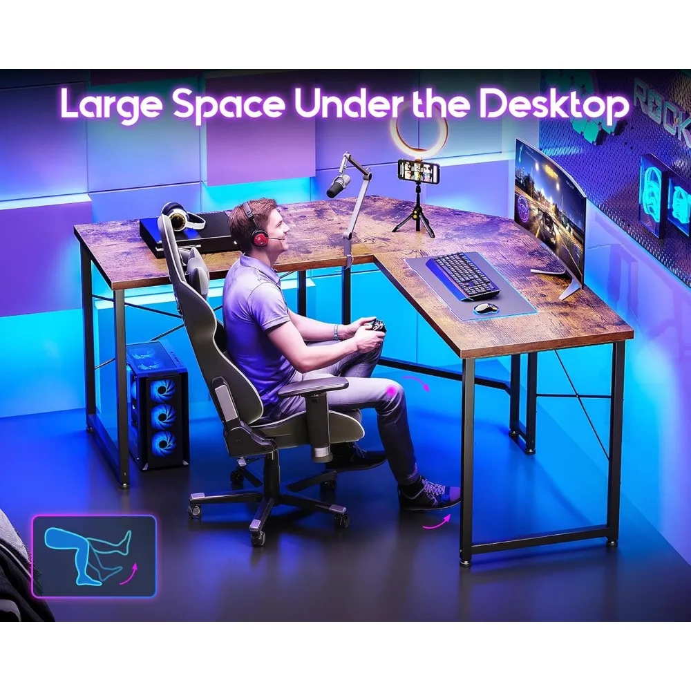 مكتب ألعاب على شكل حرف L مقاس 51 بوصة، محطة عمل متينة لطاولة الزاوية للمكتب المنزلي، الكتابة، الألعاب، مكتب كمبيوتر لـ Sma