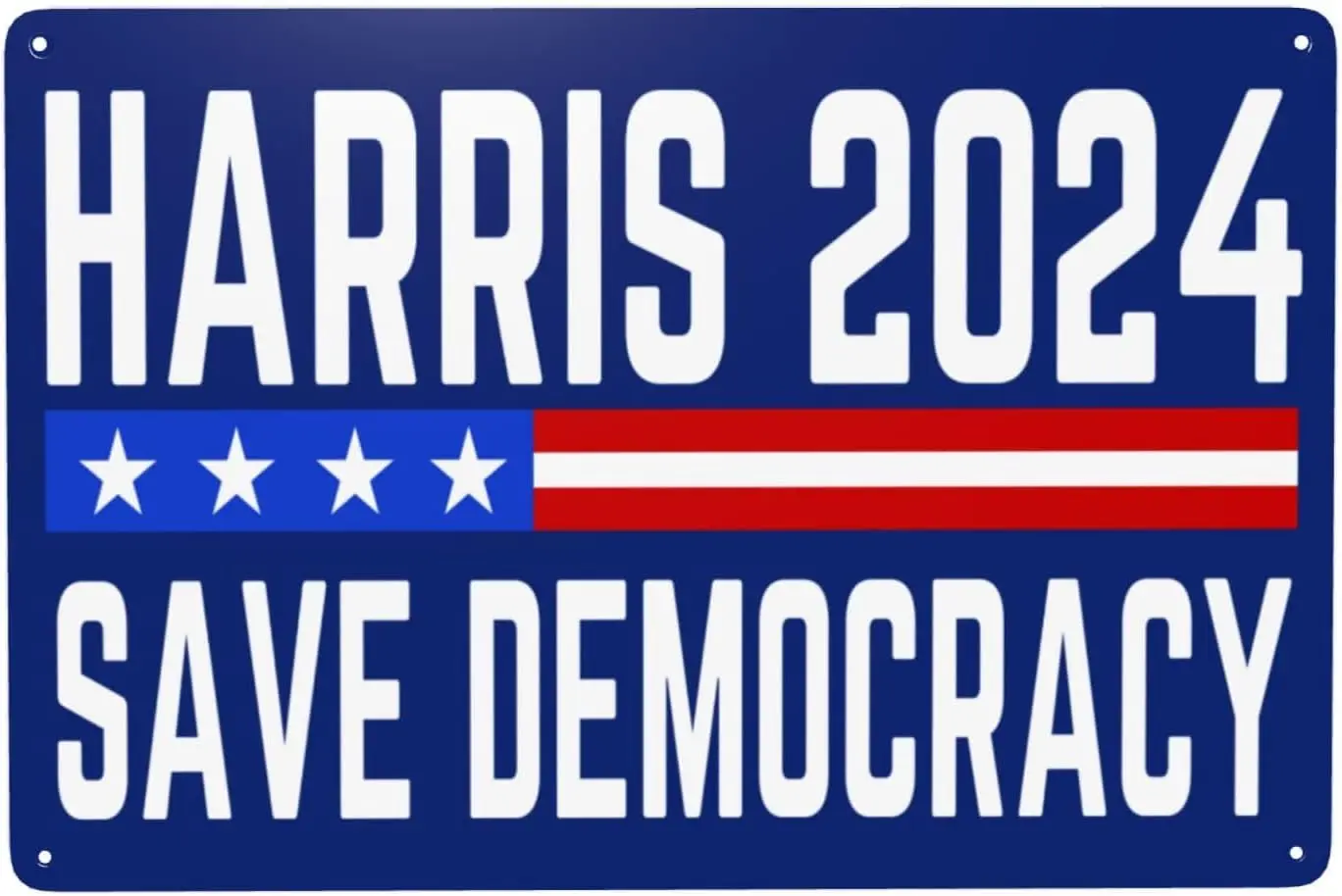 Wjuitnh Kamala Harris Tin Sign 12x8 Harris Waltz For President Bule Metal Sign Wall Art Decor