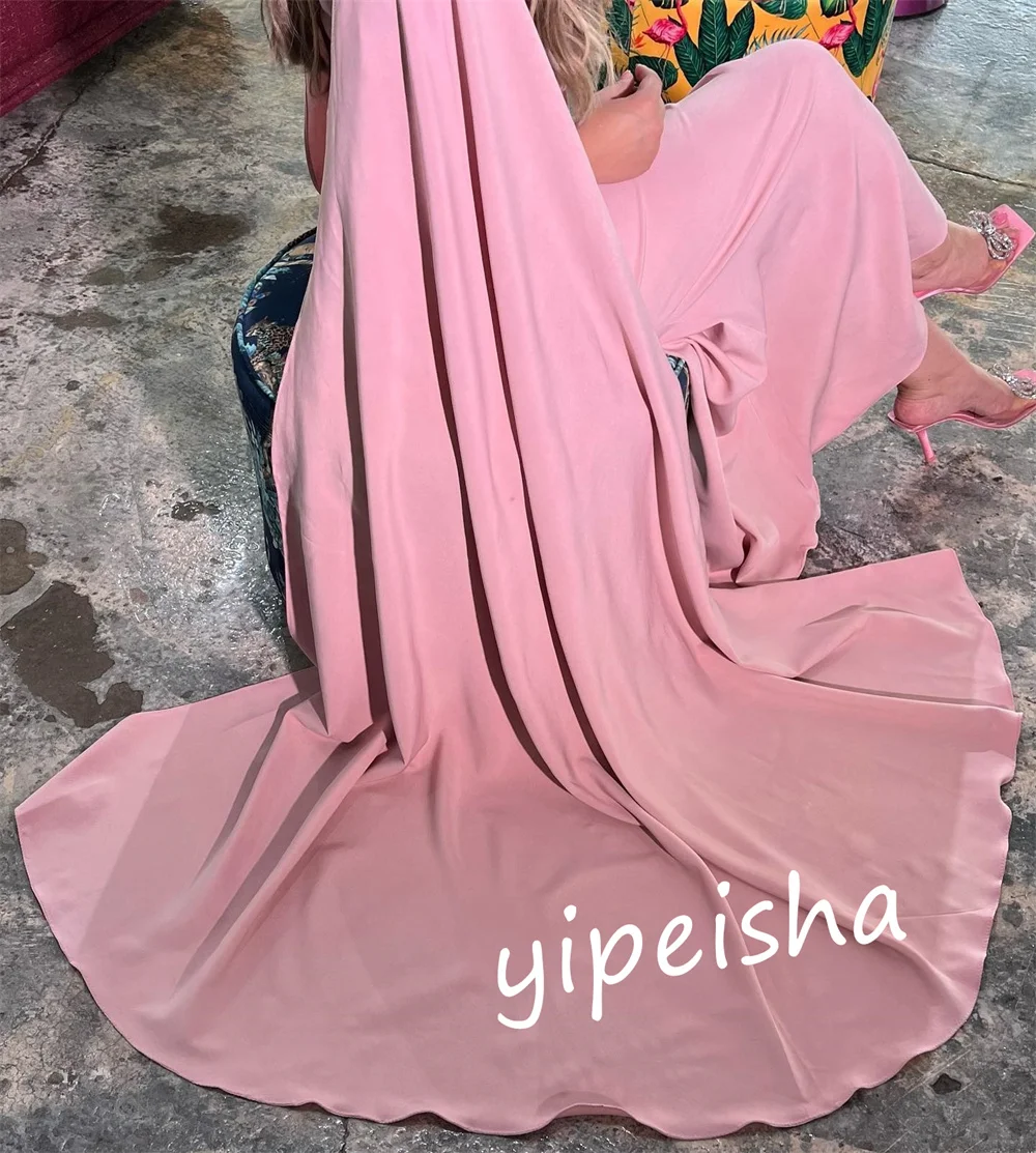 Customized     Jersey Draped Formal  A-line V-neck Bespoke Occasion Gown Long es Saudi Arabia  