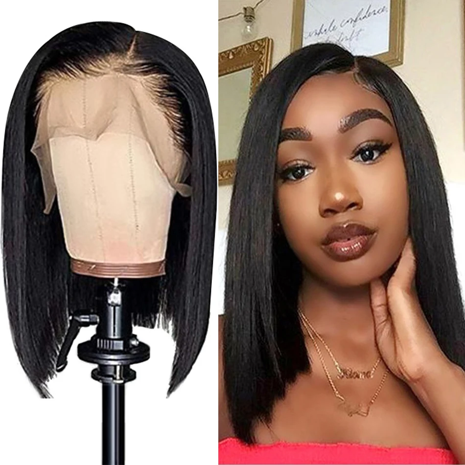 13x4 Blunt Cut Short Bob Wig Wear And Go Straight Lace Front Human Hair Wigs Brazilian Bone Straight Wigs 4x4 Lace Closure Wigs