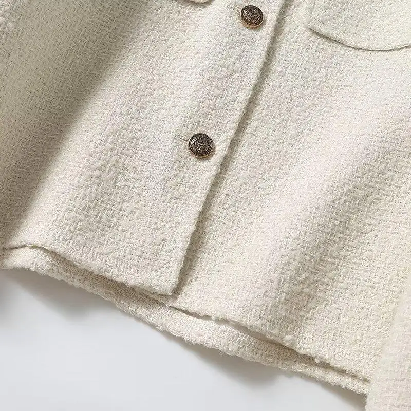 Donegirl Autumn New 2024 Women Texture Short Blazer Coat Simple Casual Commute Single-breasted Cardigan Pockets Tops Female Chic