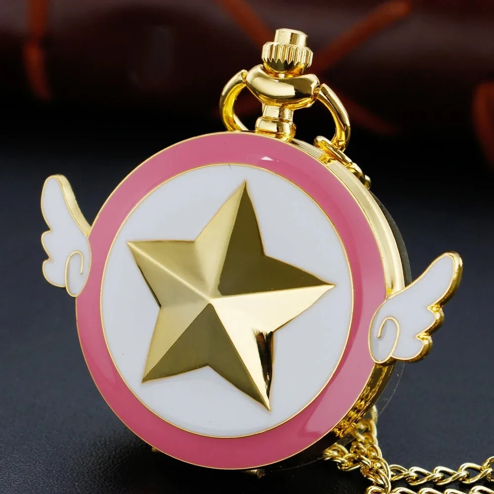 Classic Sailor Cute Pink Wing Design Quartz Pocket Watch for Women Children Personalised Pendant with Chain Gifts Reloj Hombre