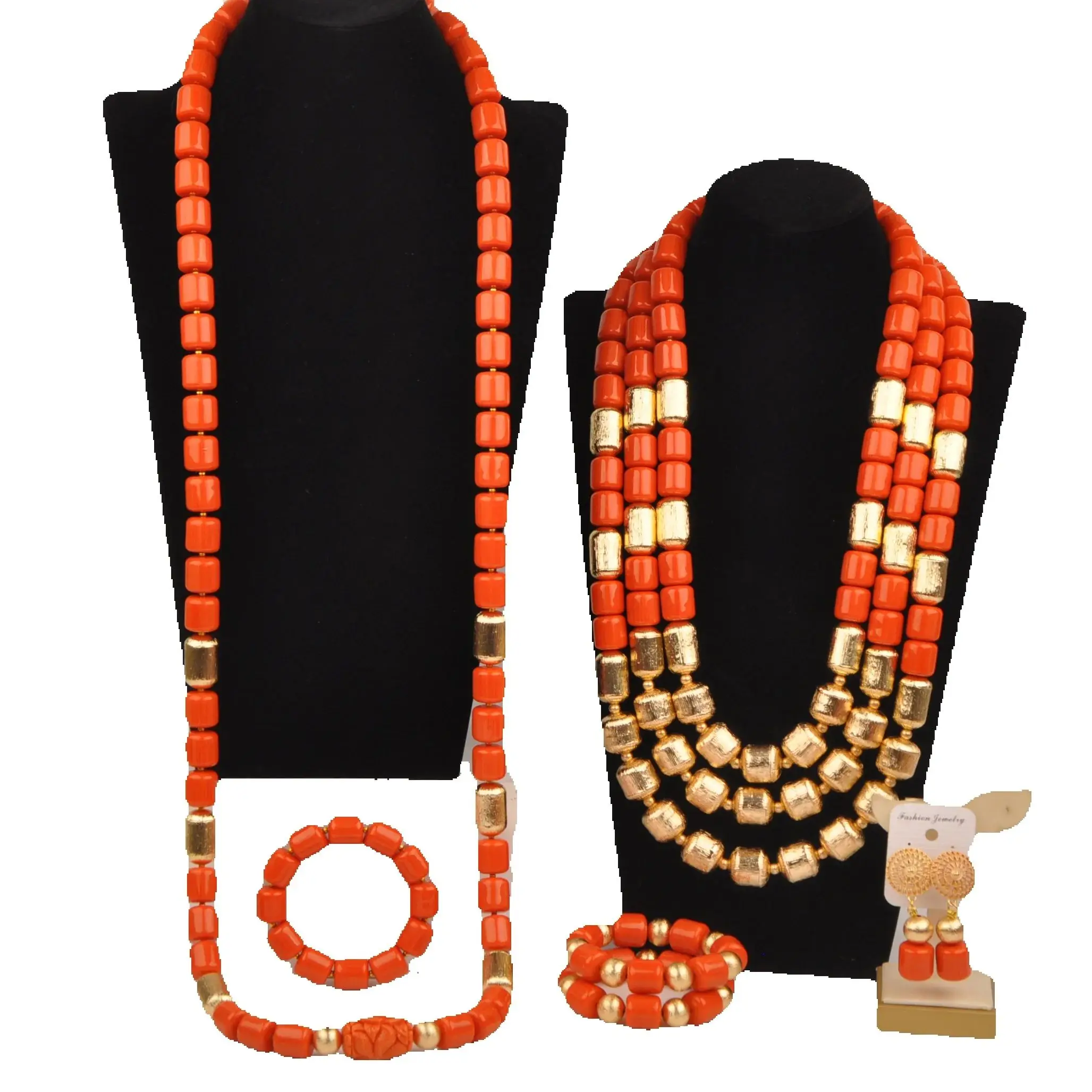 Orange Artificial Coral Beaded Necklace, African Jewelry Sets