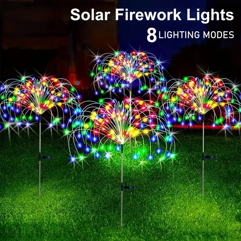 Solar powered fireworks lights, 200/150/120/90/60 starburst string lights, 8 lighting modes, suitable for outdoor decoration