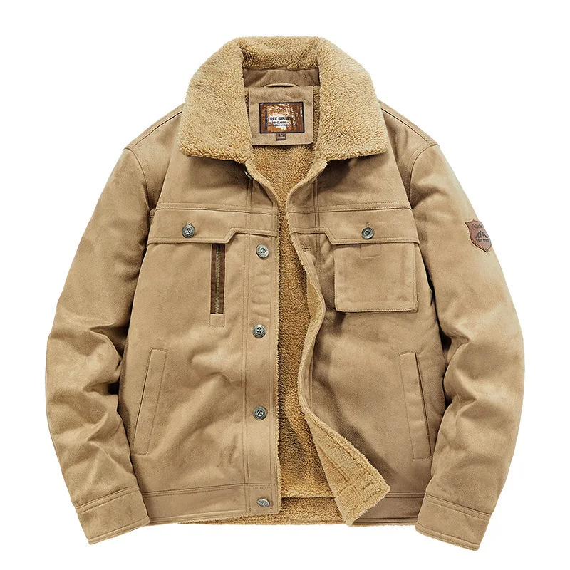 New Fashion Men Suede Casual Cargo Jackets Male Winter Fleece Warm Parkas Down Jackets Quality Man Multi-pocket Tooling Coats 5X