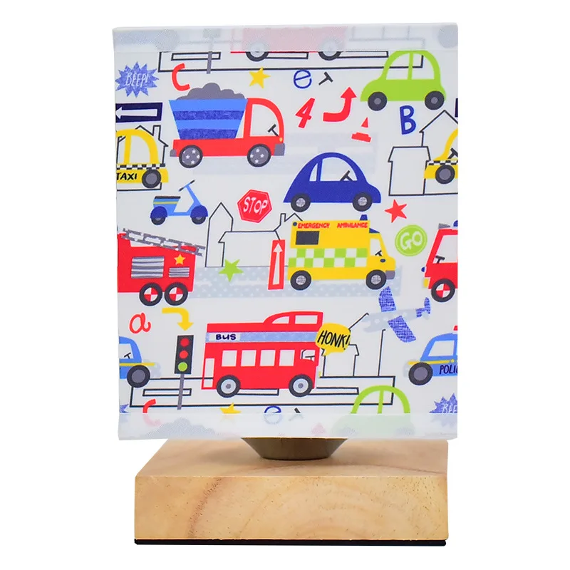 Cartoon Kid Table Lamp Children's Bedroom Lamp Fabric Lampshade Wooden Nightstand Light For Nursery Girl Boy Living Room Bedside