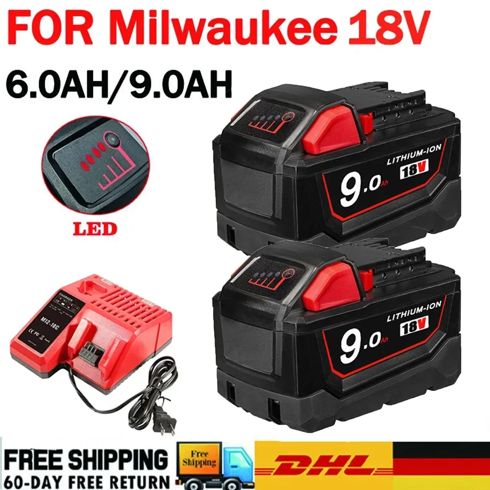 

18 в для аккумулятора Milwaukee M18 M18B6 XC 9,0 Ач li-ion 48-11-1860 48-11-1852 или зарядного устройства 48-11-1850 48-11-1840, беспроводные электроинструменты