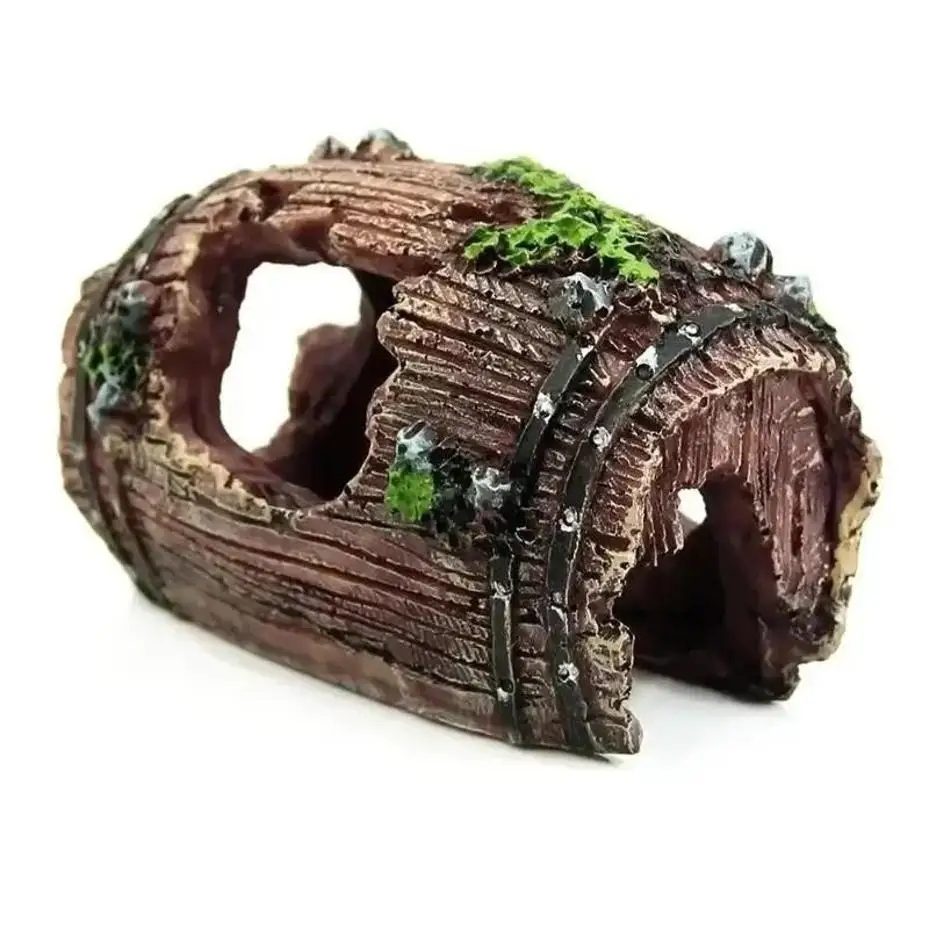 1 Pcs Aquarium Fish Tank Barrel Resin Broken Old Bucket With Moss Decoration Ornament Cave Landscaping Fish Tank Accessories