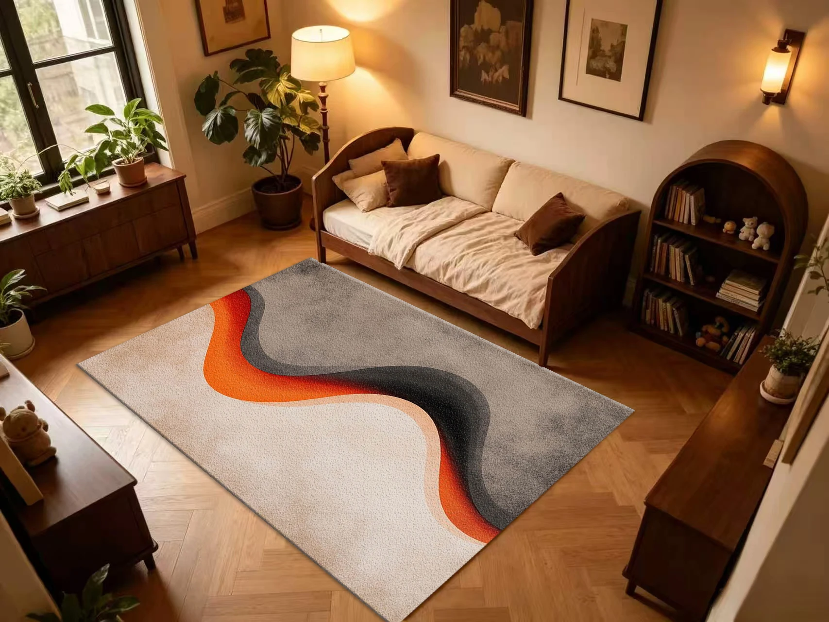 Mid-Century Abstract Wavy Gradient Carpet Flooring, Modern Minimalist Non-Slip Area Rug for Living Room Bedroom Home Floor Mat