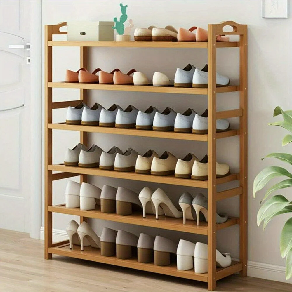 

6 - Layers Bamboo and Natural Wood Shoe Rack for Entryway Home Storage