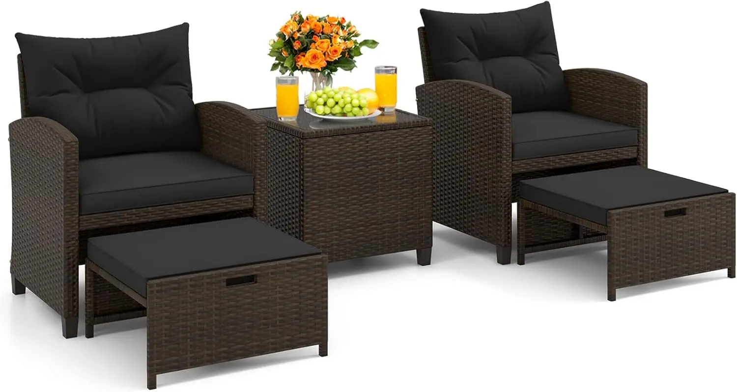 

Комплект мебели для патио из 5 предметов с пуфиками, плетеный набор для бесед в патио с журнальным столиком и подушками, полиэтиленовый ротанг для улицы