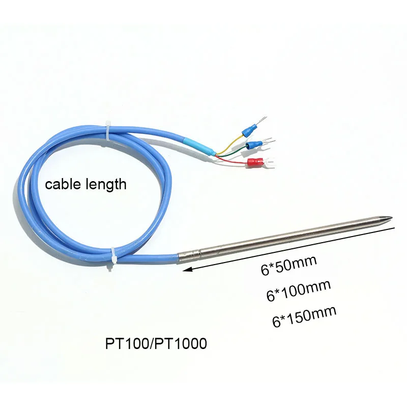 1PC PT100/PT1000 Rvs Thermokoppel 6*50/100/150mm Naald inbrengen Sonde 1M 2M 3M 4M 5M Draad Snelle Temperatuursensor