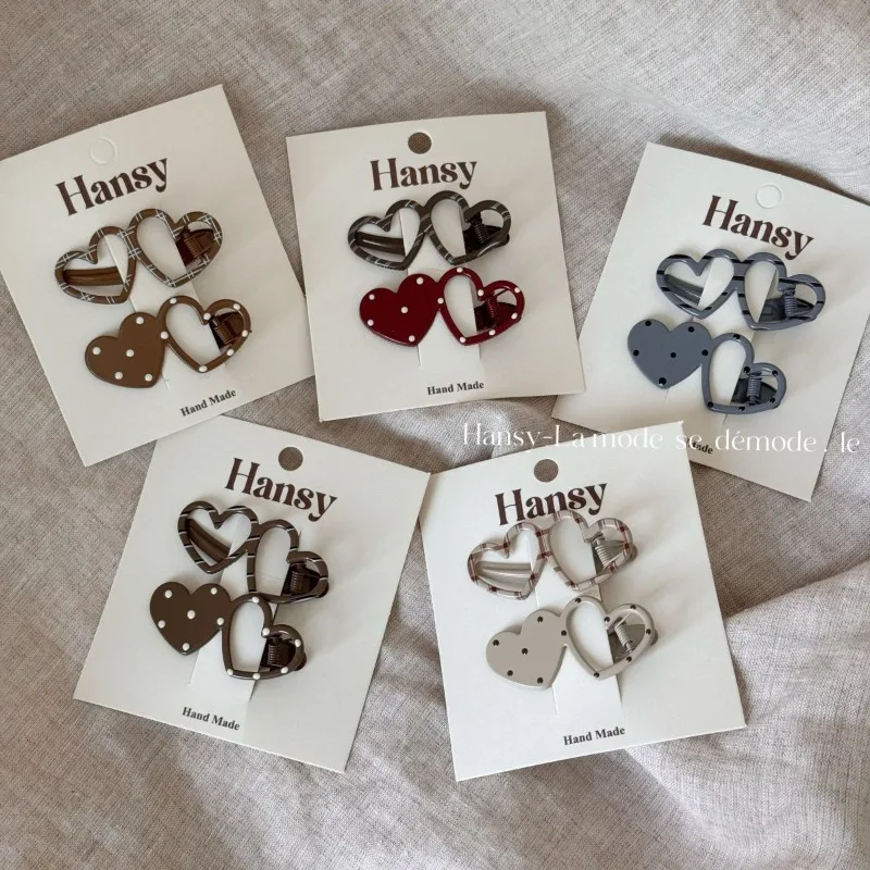 

2 шт., набор заколок для волос в горошек Sweet Love, кавайные девчачьи заколки из кожи аллигатора для женщин и девочек, нескользящие заколки с челкой, заколки для макияжа