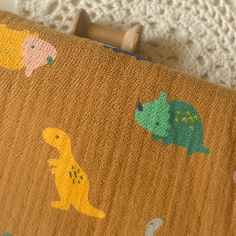 Brown Dinosaur Bubble Double-layer Cotton Yarn Fabric DIY Spring and Autumn Shirts, Pants, Pajamas, Clothing, Quilts Fabric