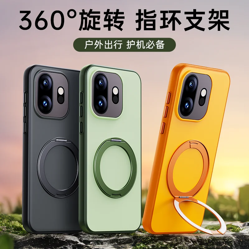 Live Orange 360 Ring Design For OnePlus 15T 1+15R Case For Magsafe Protective Hand Feel Mobile Phone Back Cover