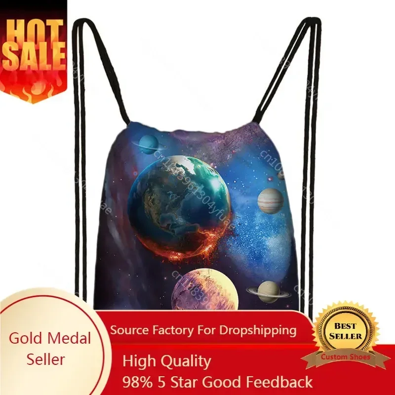 Starry Night/ moon/ Galaxy Print Backpack Women Fashion Travel Bag Girls Canvas Softback Drawstring Bag Female Storage Bag