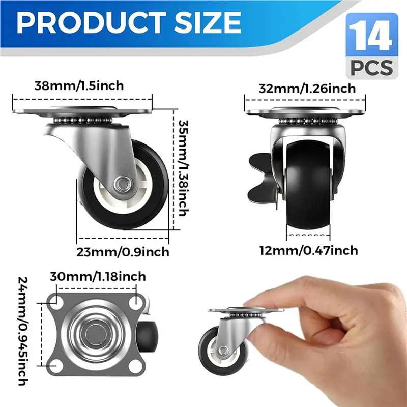 ABGH-Pack Of 28 Swivel Castors With Brakes 25Mm Furniture Castors Small Load Capacity 112 Kg Transport Castors 360 Degree