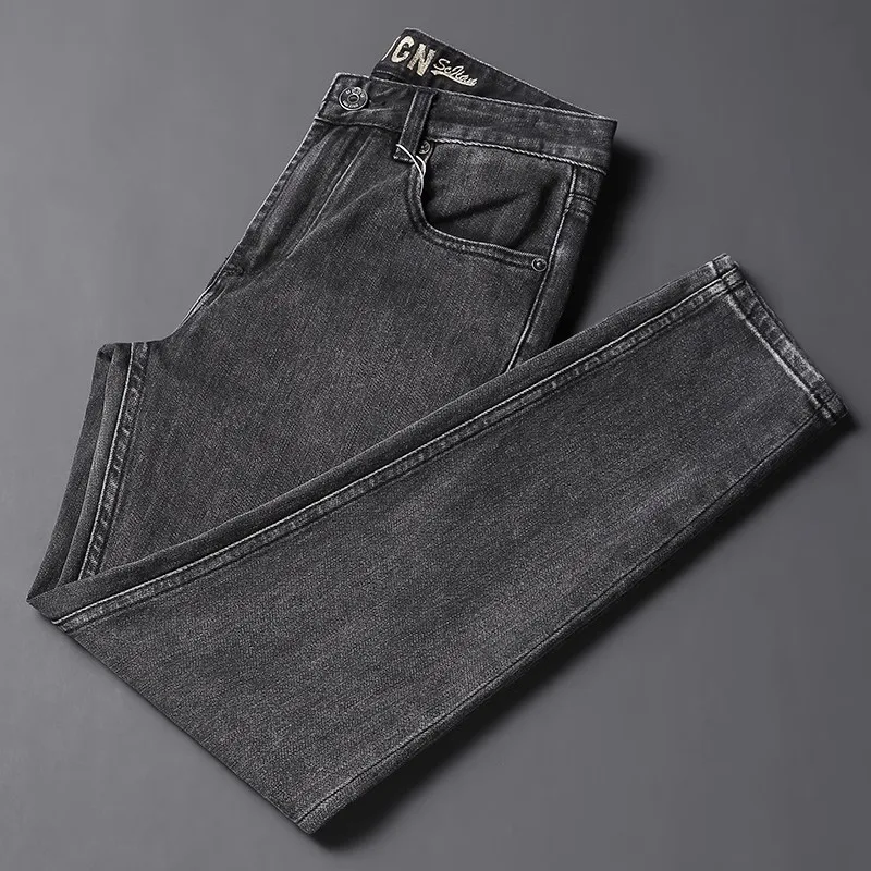 Street Fashion Men Jeans High Quality Retro Black Gray Elastic Slim Vintage Designer Jeans Men Korean Style Casual Denim Pants