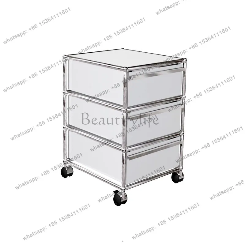 Stainless steel file cabinet with wheels mobile storage large capacity cabinet with drawers