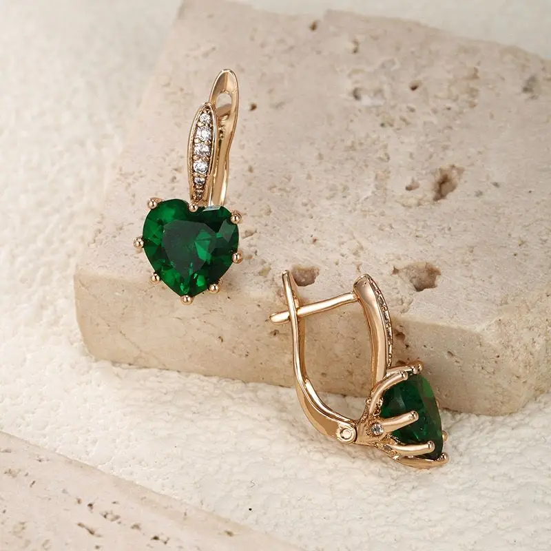 MxGxFam Green Heart Zircon Charm Hoop Earrings For Women AAA+ 18 K  Gold Plated Fashion Jewelry