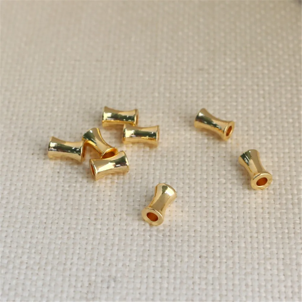 Cuentas de tambor recubiertas de oro de 14K, cintura pequeña, cuentas de agujero grande, pulsera DIY, cuerda de cuero, Cuenta de posicionamiento, accesorios de joyería 5x8mm